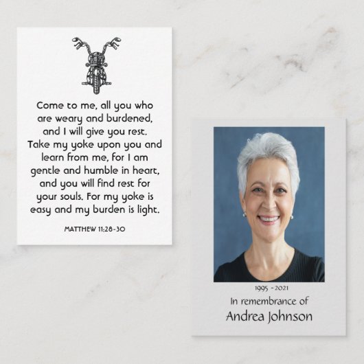 Carte De Visite Prière photo Memorial Motorcycle Biker (Devant / Derrière)