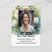 Carte De Visite Prière Photo Mémorial Roses Blanches Fleurs du Jar (Dos)