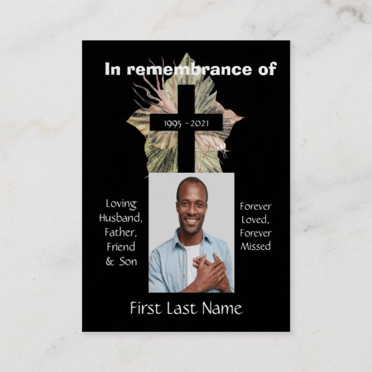 Carte De Visite Prière photographique commémorative Croix chrétien (Dos)