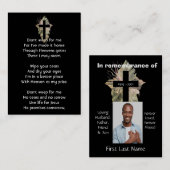 Carte De Visite Prière photographique commémorative Croix chrétien (Devant / Derrière)