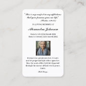 Carte De Visite Prière religieuse catholique Vierge MarieCarte de (Dos)