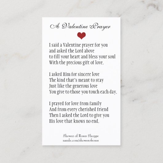 Carte De Visite Prière religieuse de Saint-Valentin (Dos)