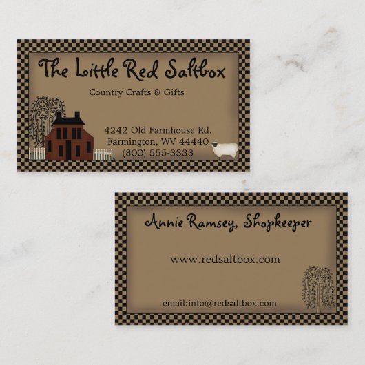 Carte de visite primitif de Saltbox rouge (Devant / Derrière)