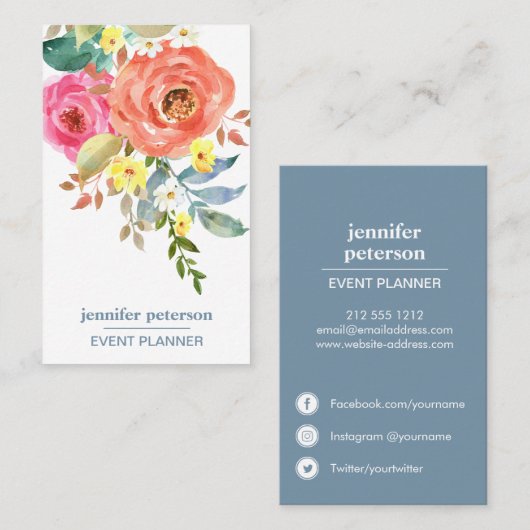 Carte De Visite Printemps Floral Fleuron Vertical Médias Sociaux I (Devant / Derrière)