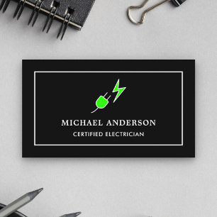 Carte De Visite Prise électrique noire et verte Électricien certif