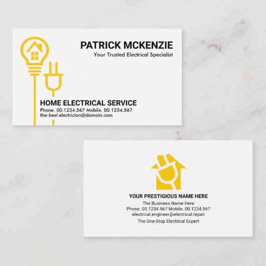 Carte De Visite Prise électrique simple à bulbe jaune (Devant / Derrière)