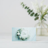 Carte De Visite Pristine White Rose and Blue Floral Marble (Debout devant)