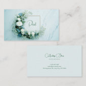 Carte De Visite Pristine White Rose and Blue Floral Marble (Devant / Derrière)
