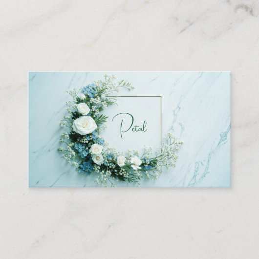 Carte De Visite Pristine White Rose and Blue Floral Marble (Devant)