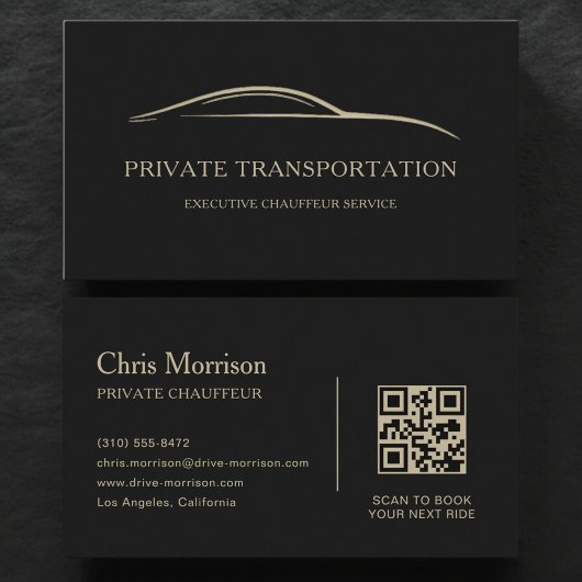 Carte De Visite Private Transportation QR Code Black & Gold