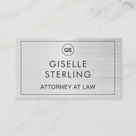 Carte De Visite Procureur à la loi QR Code Brossé Monogramme d'arg (Devant)