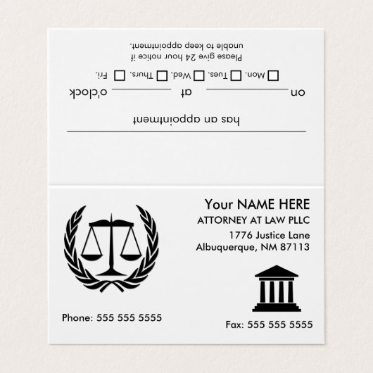 Carte De Visite Procureur à la loi Rendez-vous blanc (Extérieur déplié)