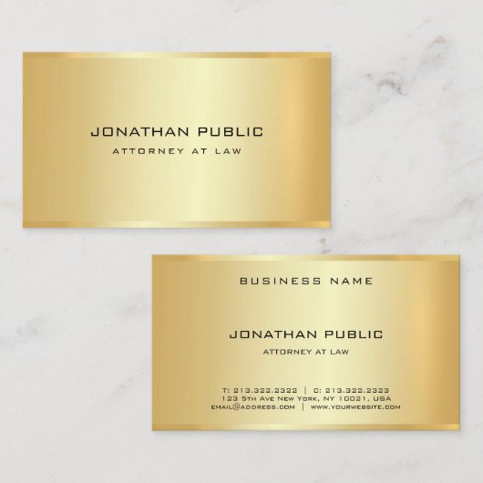 Carte De Visite Procureur avocat Gold Look Bureau de droit Modèle (Devant / Derrière)