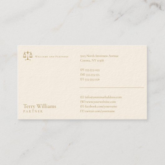 Carte De Visite PROCUREUR DE DROIT | Élégant Classy Golden (Dos)