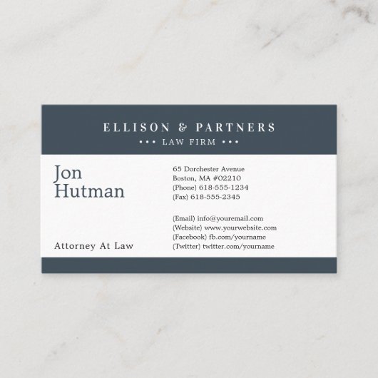 Carte De Visite Procureur | Elégant graphite noir clair (Devant)