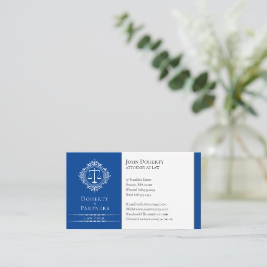 Carte De Visite Procureur | Élégantes échelles bleu foncé (Debout devant)