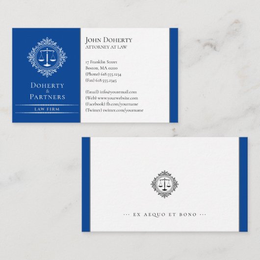 Carte De Visite Procureur | Élégantes échelles bleu foncé (Devant / Derrière)