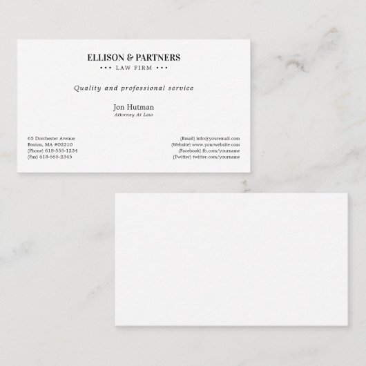 Carte De Visite Procureur | Plain élégant (Devant / Derrière)