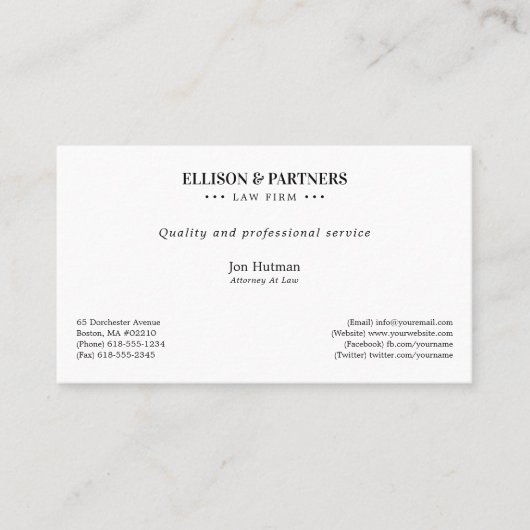 Carte De Visite Procureur | Plain élégant (Devant)