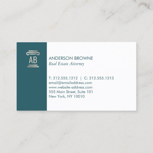 Carte De Visite Procureur professionnel Monogramme Gris/Vert (Dos)