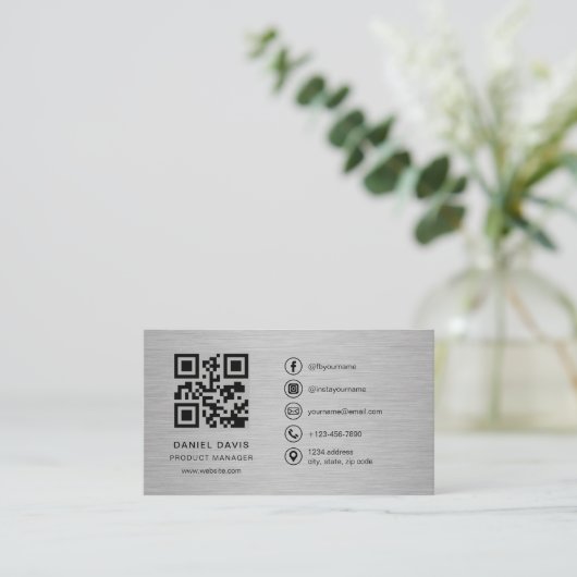 Carte De Visite Product Manager Metal QR Code (Debout devant)