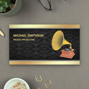 Carte De Visite Producteur de musique de gramophone à feuille d'or
