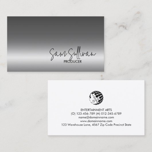 Carte De Visite Producteur Divertissement Faux Silver (Devant / Derrière)