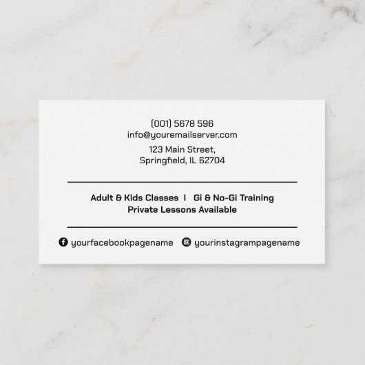 Carte De Visite Professeur brésilien moderne et élégant Jiu-Jitsu (Dos)