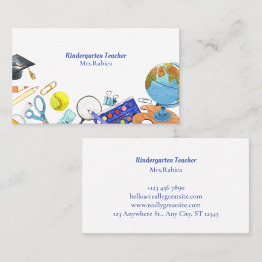 Carte De Visite Professeur d'aquarelle maternelle (Devant / Derrière)