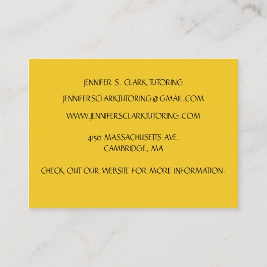 Carte De Visite Professeur d'Art Jaune Enseignant Enseignant Class (Dos)