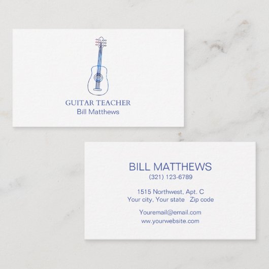 Carte De Visite Professeur de base moderne de guitare (Devant / Derrière)