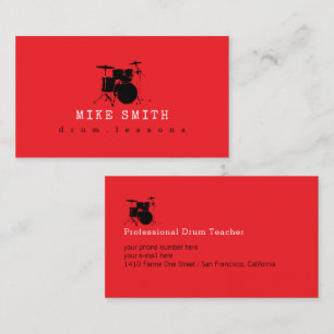 Carte De Visite Professeur de batterie . Batteur cool rouge