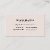 Carte De Visite Professeur de chant - Fiche musicale (Dos)