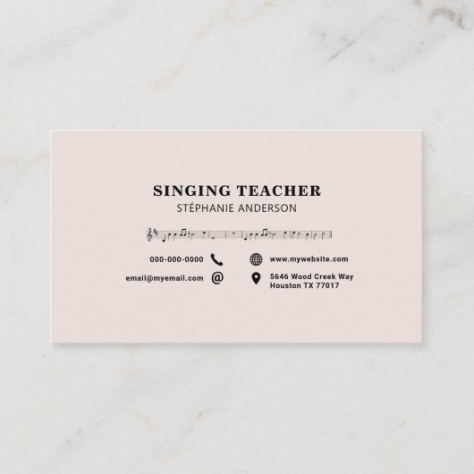 Carte De Visite Professeur de chant - Fiche musicale (Dos)