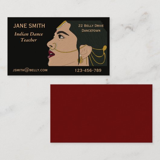 Carte De Visite Professeur de danse indienne professeur de danse (Devant / Derrière)