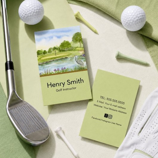 Carte De Visite Professeur de Golf Parcours de Golf avec Héron