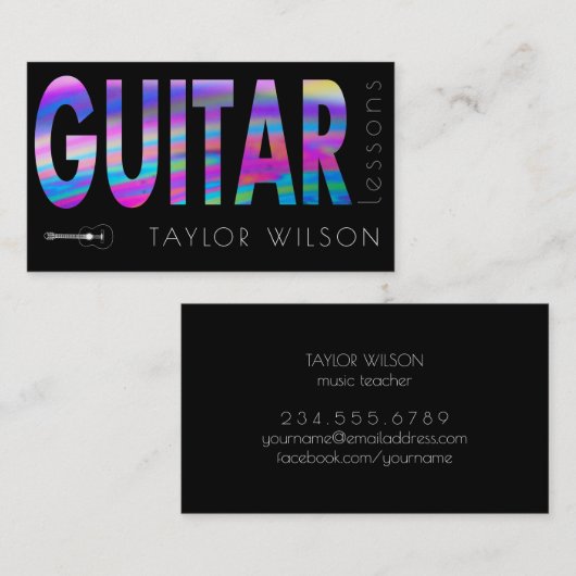 Carte De Visite professeur de guitare de script holographique FAUX (Devant / Derrière)
