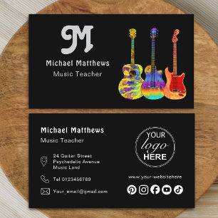 Carte De Visite Professeur de Guitare Moderne Logo de Musicien Rés