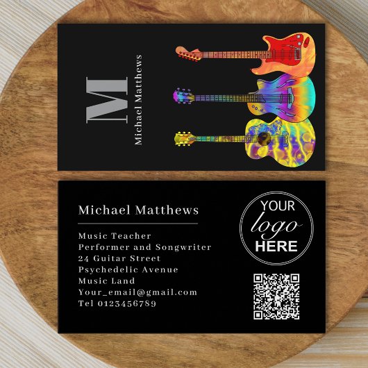 Carte De Visite Professeur de guitare moderne personnalisé QR Code