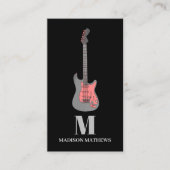 Carte De Visite Professeur de guitare Monogramme Simple Rose Noir (Devant)