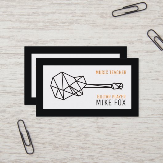 Carte De Visite professeur de guitare musicale, professionnel noir (Devant/Arrière en situation)