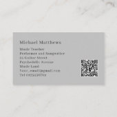 Carte De Visite Professeur de Guitare Musicien Professionnel Code  (Dos)