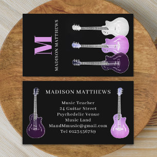 Carte De Visite Professeur de Guitare Musicien Professionnel Rose 