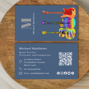 Carte De Visite Professeur de Guitare QR Code et Réseaux Sociaux P