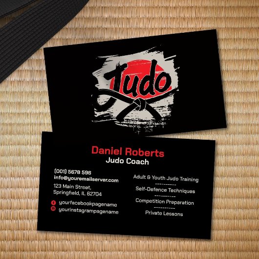 Carte De Visite Professeur de judo - Ceinture noire et soleil