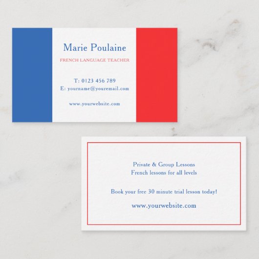 Carte De Visite Professeur de langue française (Devant / Derrière)
