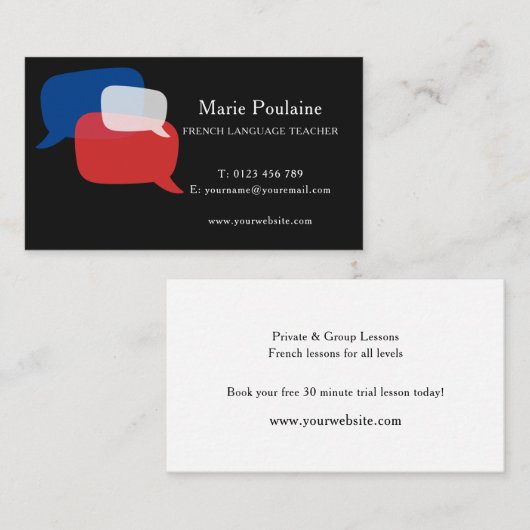 Carte De Visite Professeur de langue française (Devant / Derrière)