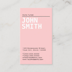Carte De Visite Professeur de mathématiques Tutor Élégant rose pla