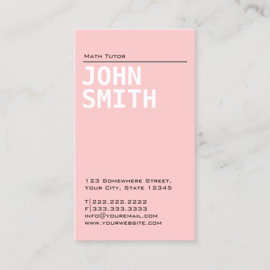 Carte De Visite Professeur de mathématiques Tutor Élégant rose pla (Devant)