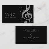 Carte De Visite professeur de musique argent gris treize (Devant / Derrière)